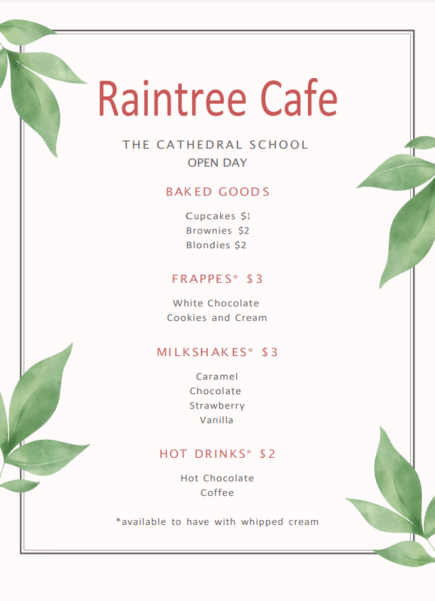 Raintree Cafe Menu Image